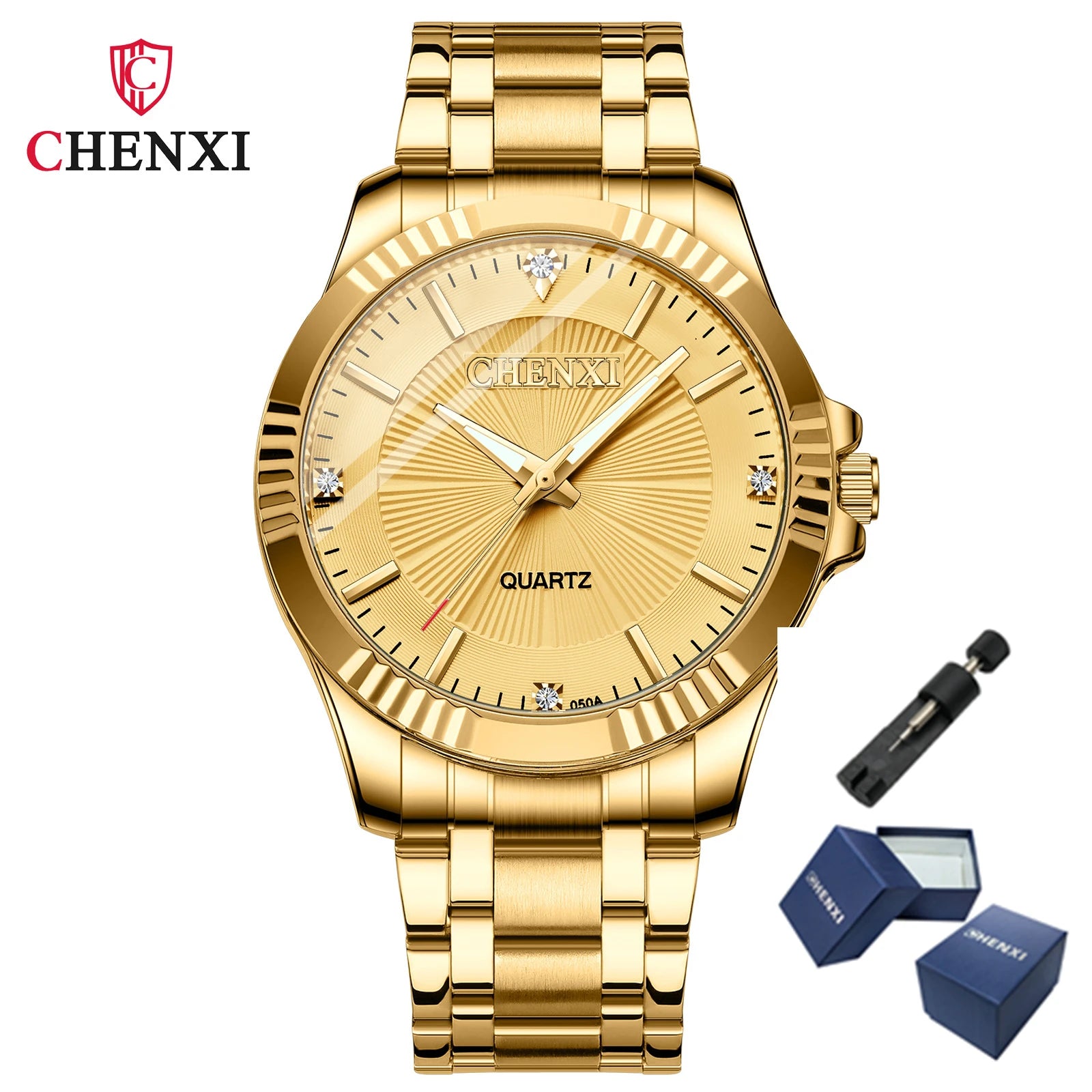 Stainless Steel Unique Golden Woman Men Business Quartz Wristwatch