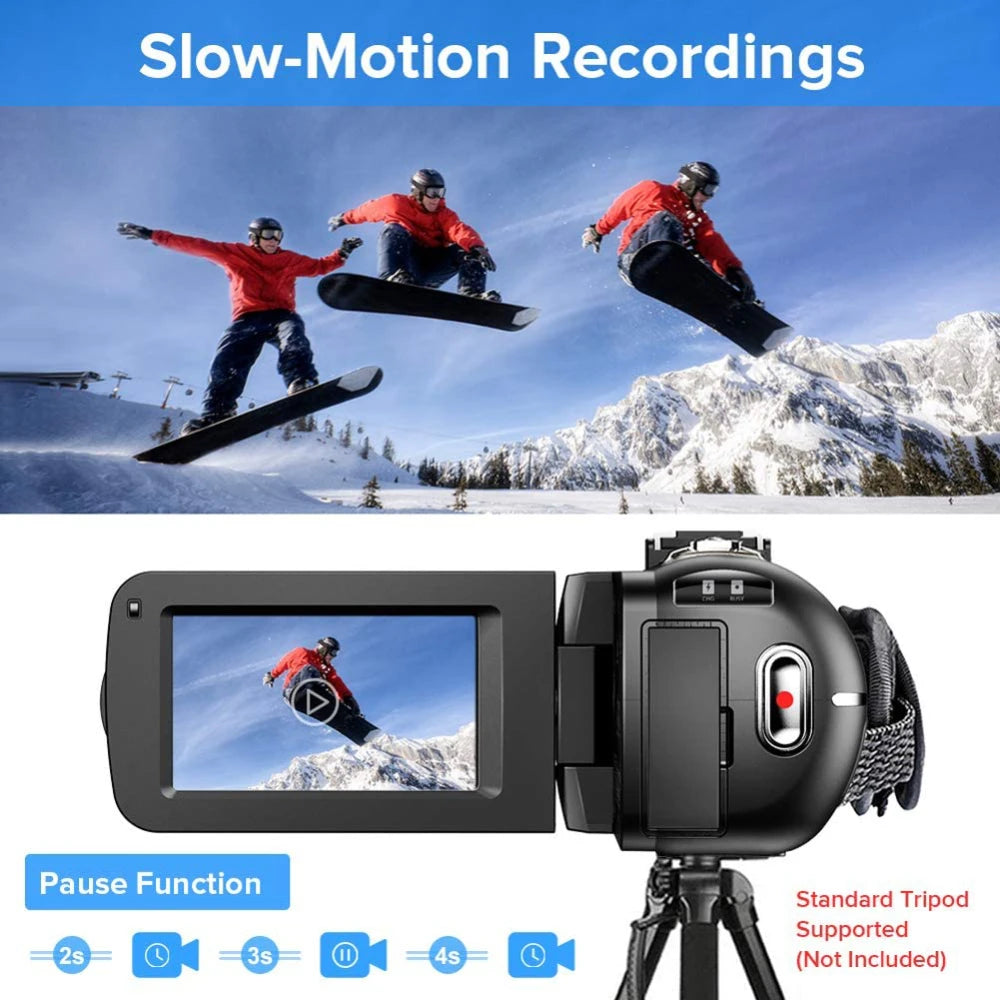 2.7K Camcorder Video Camera 36MP with LED Fill Light,16X Digital Zoom Camera Recorder