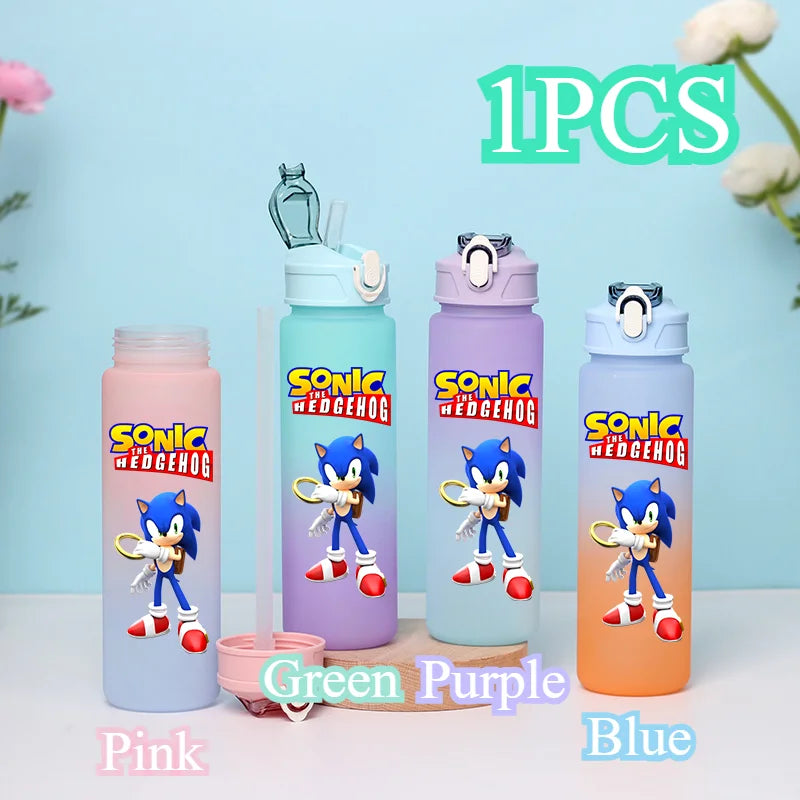 Sonic The Hedgehog 750ml Gradient Color Plastic Straw Cup Portable Outdoor Sports Large Capacity Cartoon Childrens Drinking Cup