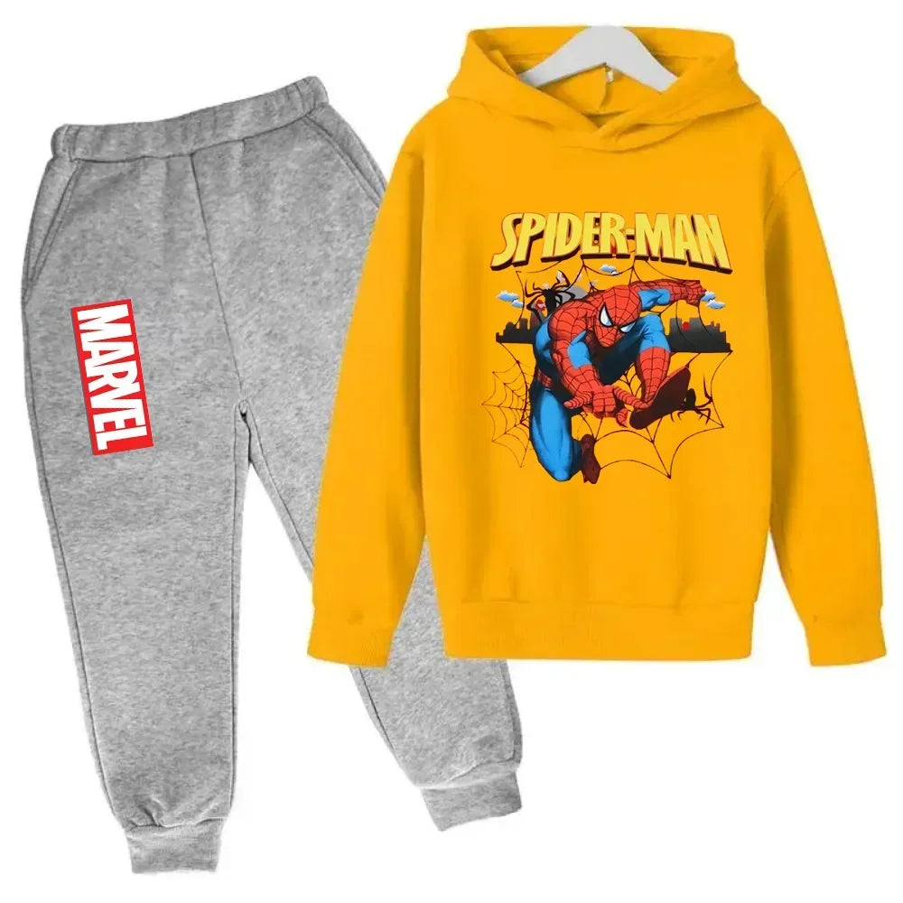 Marvel Spiderman Kids Hoodies Pant Suit 2pcs Set Boy Girl Spring Autumn Sweatshirt Clothes Tracksuits Children Hooded Sportsuit