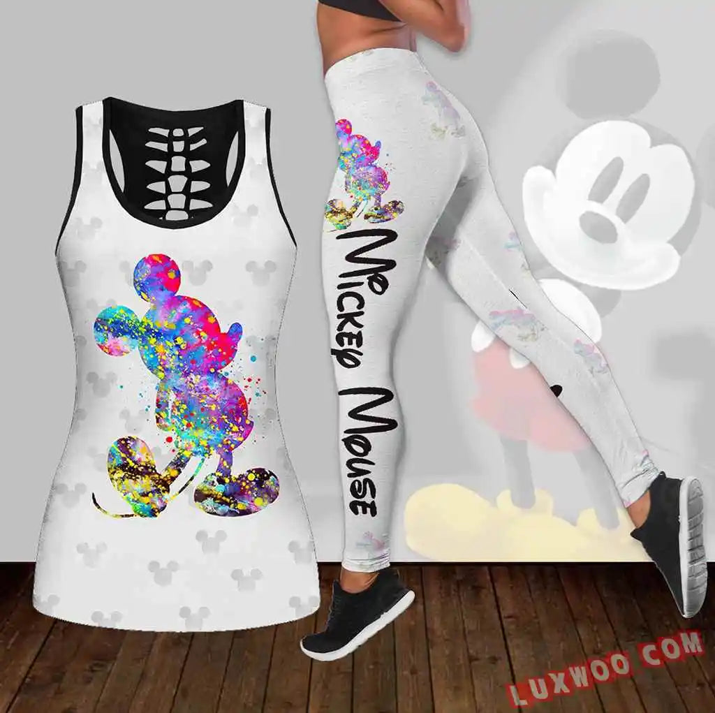 Disney Stitch Women's Hollow Tanktop Leggings Yoga Set Summer Fitness Leggings Tracksuit