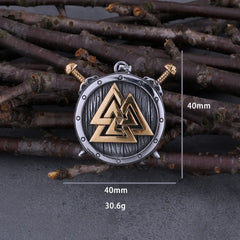 Stainless Steel Viking Valknut Sword Shield Necklace Mens Fashion Rune Amulet Pendant Necklace Vintage Nordic Jewelry Gift