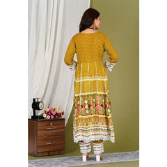 Yellow Color Printed Kurti Pant with Dupatta Set Women Salwar Kameez Suit Kurta