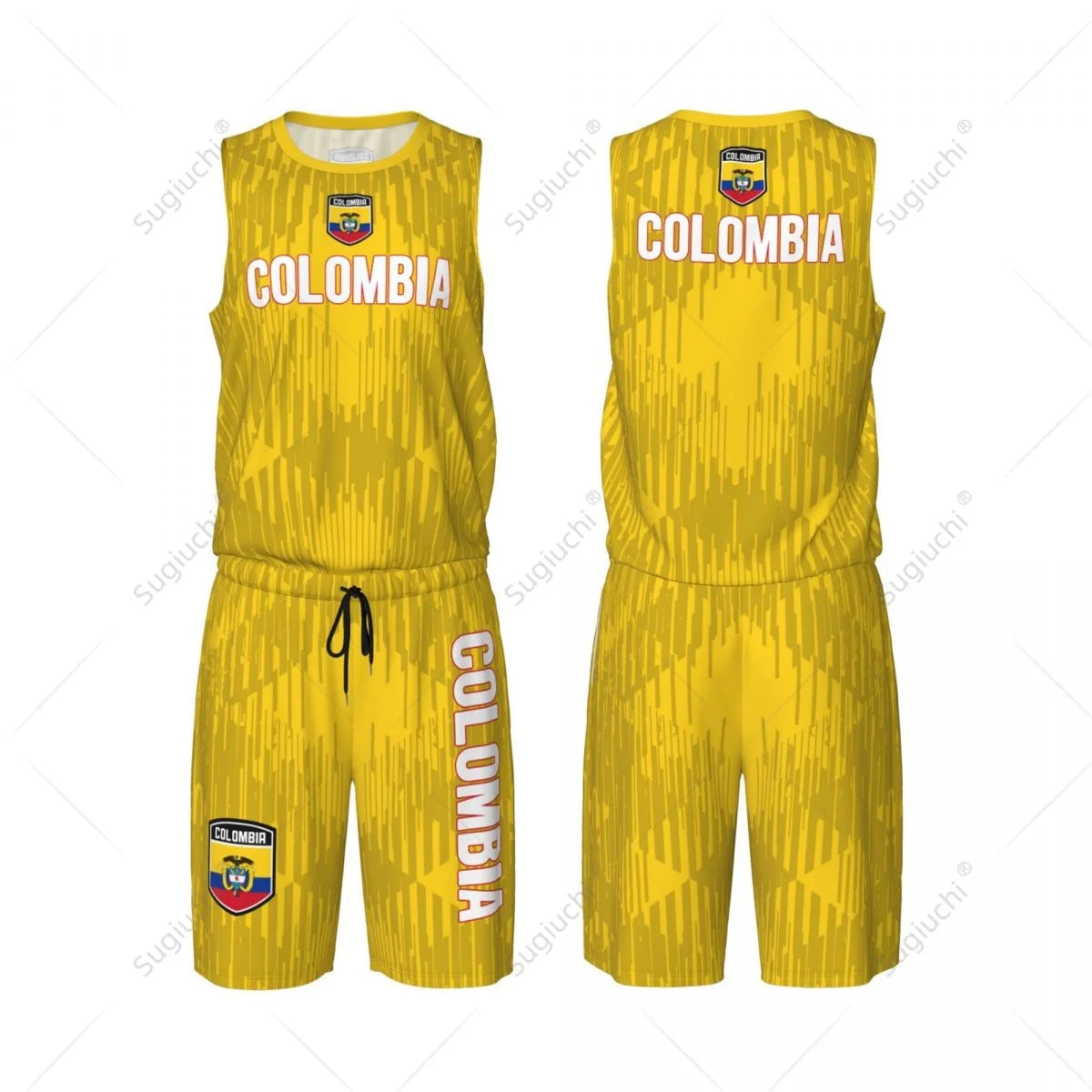 Men Colombia Flag Basketball Jersey Set Mesh Shirt & Pants Sleeveless Exclusive Team-up Custom Name Nunber Unisex