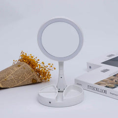 Table LED Mirror With 10x Magnification Led Foldable Light For Makeup Ready For Delivery, Light Mirror Makeup Compact Mirror