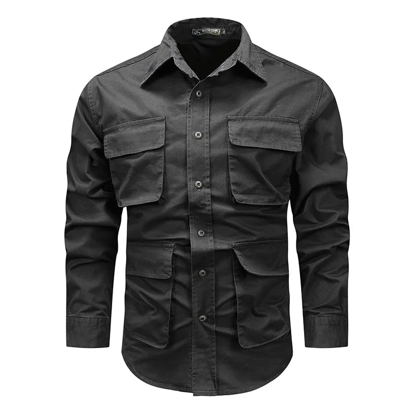 Men Long Sleeved Multi Pockets Cargo Shirts High Quality Man Outdoor Loose Tooling Shirts