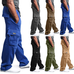 2024 Men's Padded Casual Pants Winter Warm Drawstring Elastic Waist Solid Colour Pocket Trousers Loose Sports Trousers 남자겨울바지