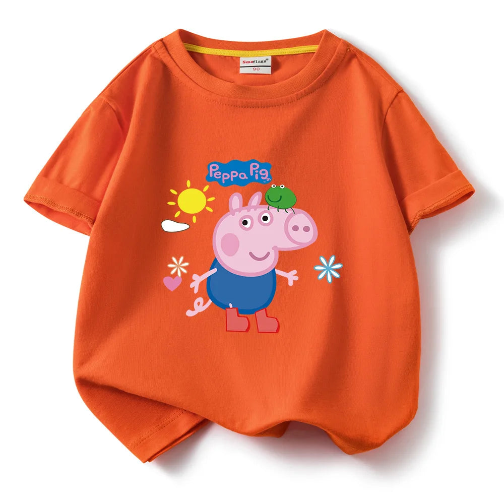 Kids T-shirt Clothes Peppa Pigs Girl Boy Short Sleeve Summer Tee Clothes Tops Cartoon Printing Children Shirt Birthday Gift