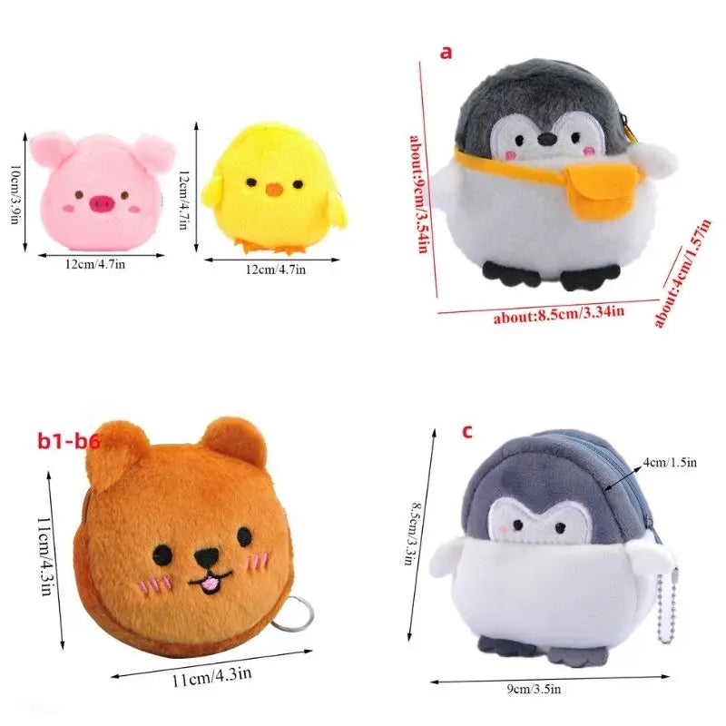 Cute Plush Chick Coin Purse Lipstick Headphone Bag Yellow Chicken Pouch Coin Purses Pink Pig Small Zipper Bags