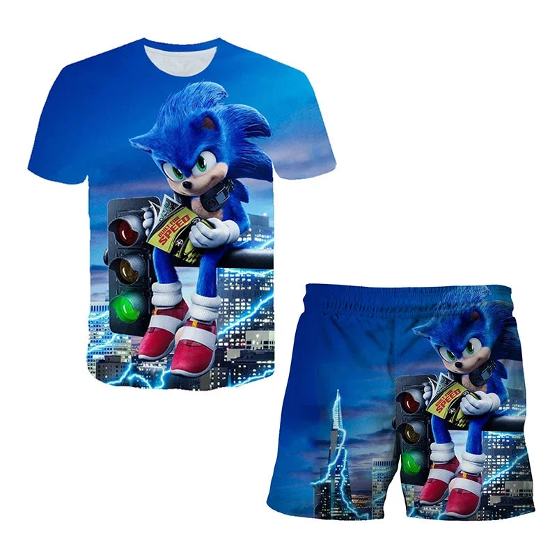 T Shirt suit Summer boys and girls sonic 3d Print Children Short-sleeved T-shirts Pattern suit