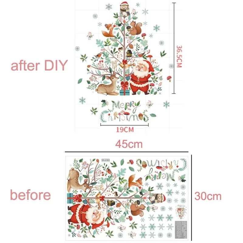 Christmas Window Stickers Santa Claus Xmas Tree Cartoon Glass Decal Merry Christmas