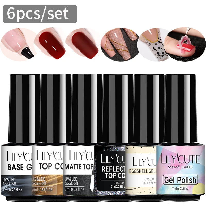 Colorful Gel Nail Polish 7ml Black White Red Glitter Manicure Long Lasting Soak Off Nail Art Gel Varnish Kit