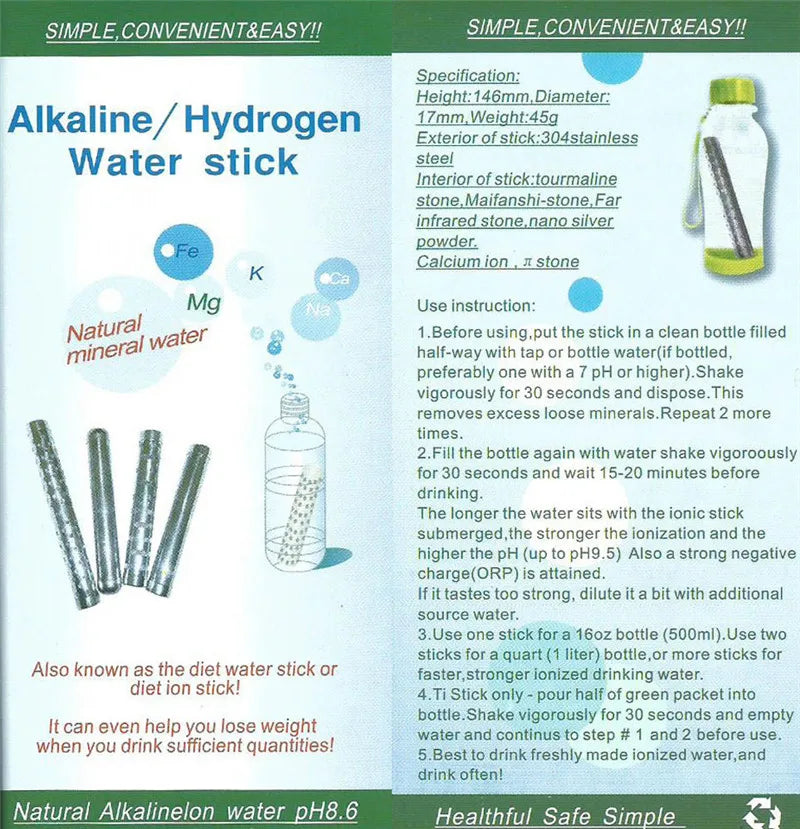 Water Stick Higher Stronger pH Alkaline Hydrogen Lose Weight Natural Mineral Diet Ion Drink Sufficient Quantities Freshly