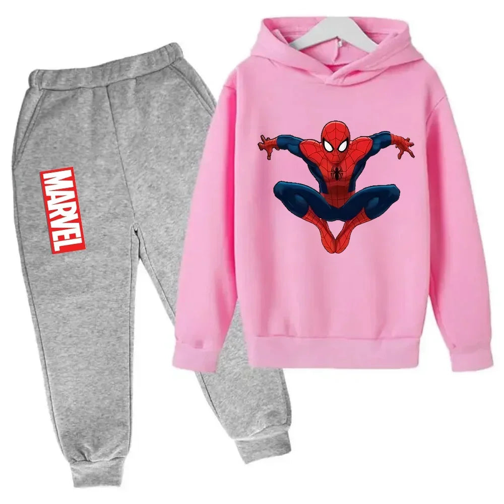 Marvel Spiderman Kids Hoodies Pant Suit 2pcs Set Boy Girl Spring Autumn Sweatshirt Clothes Tracksuits Children Hooded Sportsuit