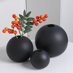 Ceramic Vase Black White Round Ball Flower Arranger Table