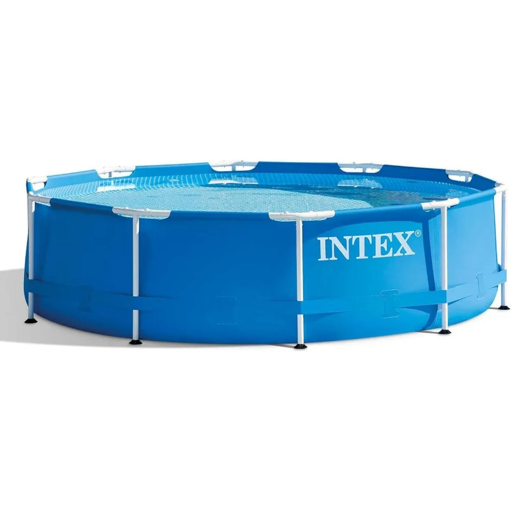 INTEX Metal Frame 10ft x 30in Round above Ground Outdoor Swimming Pool Set with 330 GPH Filter Pump, Cartridge