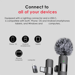 3 in 1 Wireless Lavalier Microphones for IPhone, Android, Camera, USB-C Microphone, Mini Microphone with Noise Reduction