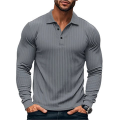 New Men's Polo Shirt Long Sleeve Button-down Solid Color Popular Pullover Knitwear Streetwear