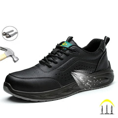 Fashion Black Leather Waterproof Kitchen Safety Boots Oil-Resistant Non-Slip Steel Toe Work Shoes