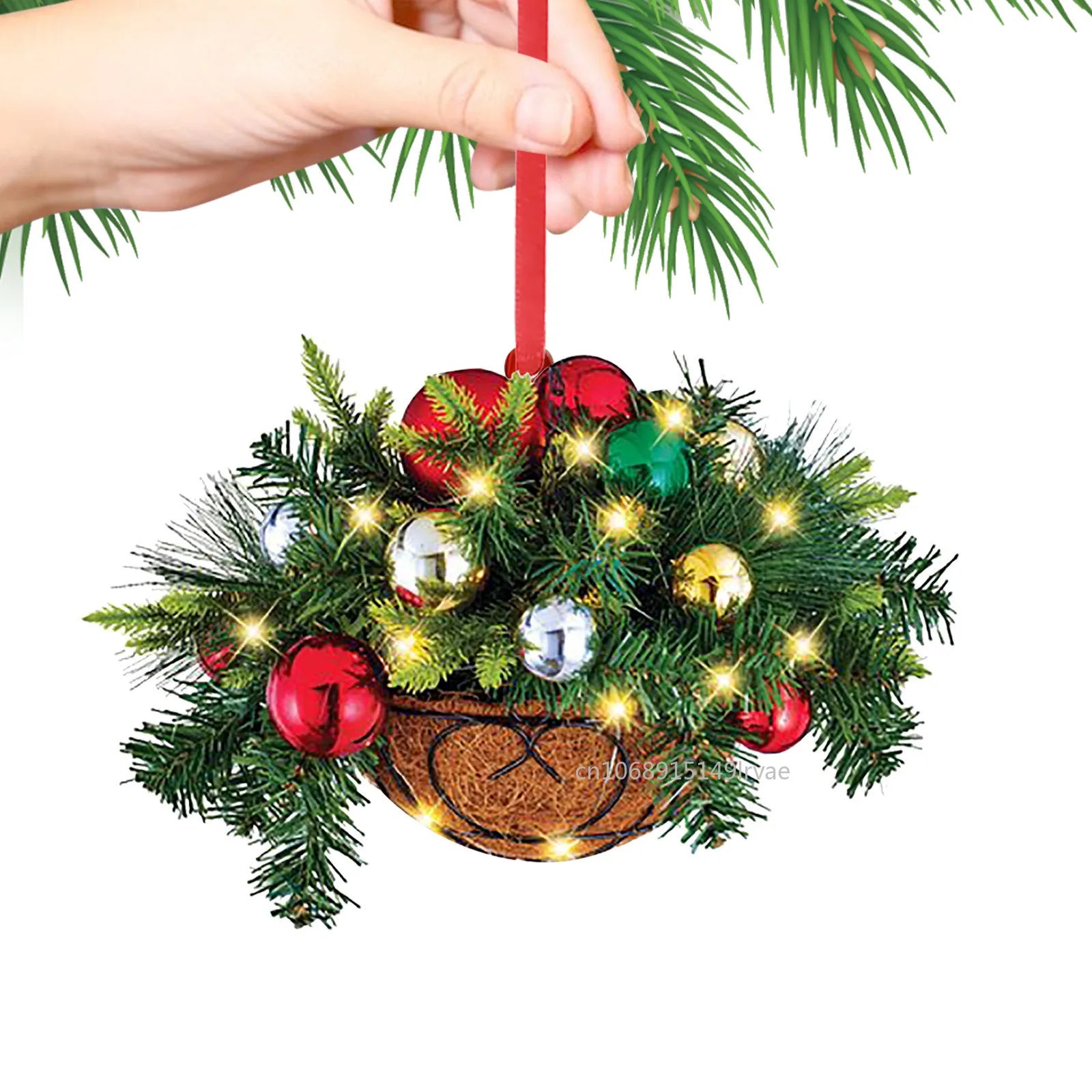 Artificial Hanging Flower Basket Christmas Pendant 2D Green Red Wreath Plant Xmas Tree Ornaments Merry Christmas Decoration Noel