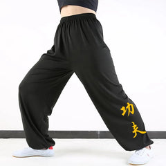 Thickened Plush Tai Chi Pants Embroidered Martial Arts Training Pants Lantern Taekwondo Karate Judo Kung Fu Trouser Winter