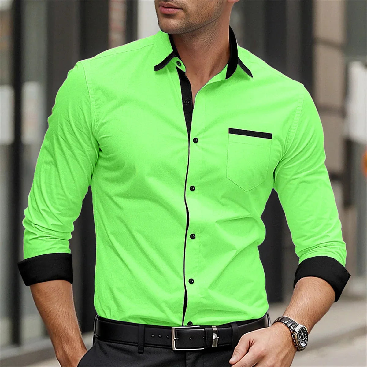 Classic business men's shirt casual breathable solid color long sleeved shirt daily street fashion wearing men's top