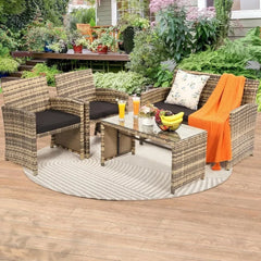 Rattan Patio Furniture Set,Outside Sectional Conversation Cushioned Sofa Set, Wicker Sofa Ideal for Garden, Porch