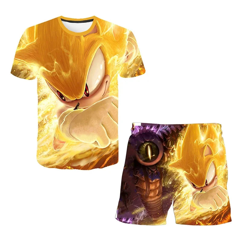 T Shirt suit Summer boys and girls sonic 3d Print Children Short-sleeved T-shirts Pattern suit