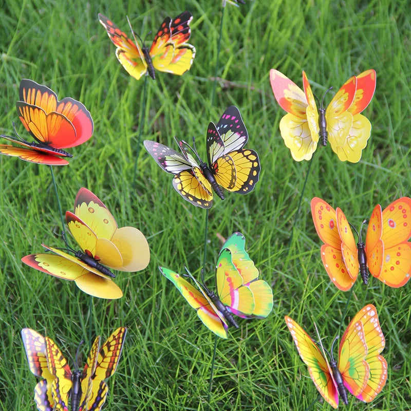 3D Fake Butterflies Props With Stick Real Fly Butterfly Branch Garden Outdoor Decor