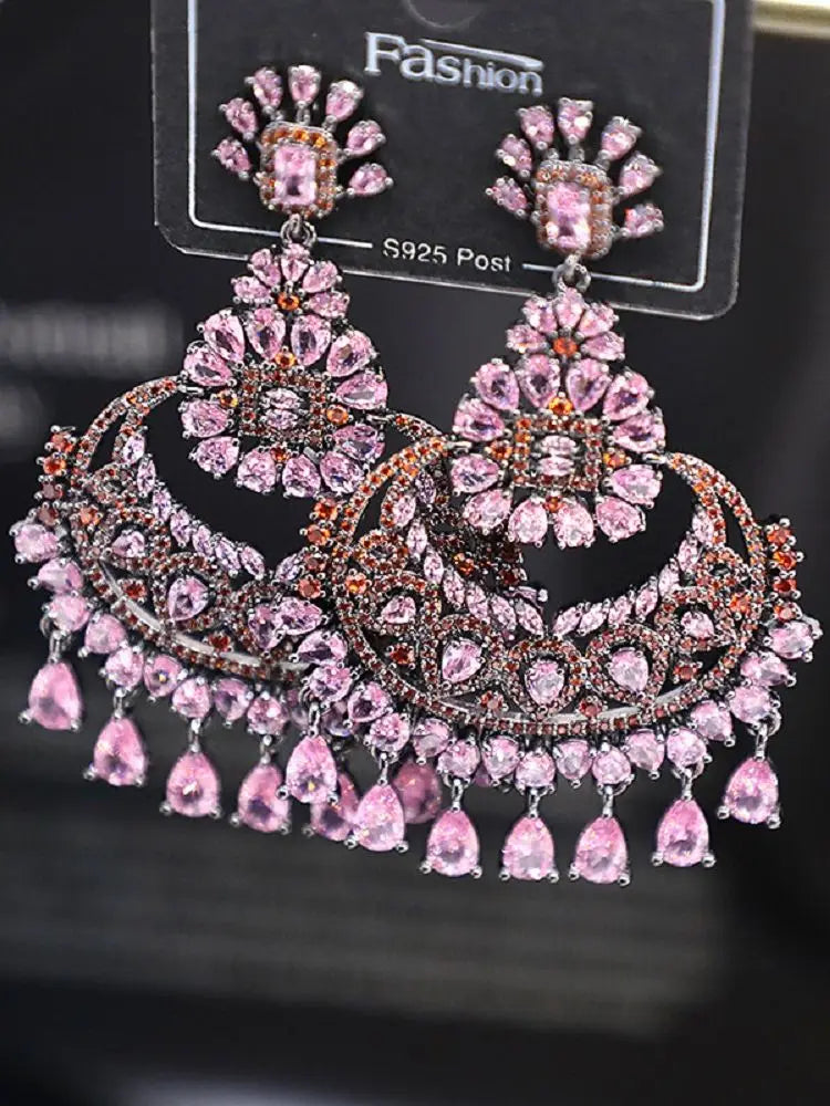 Bilincolor  Micro Set Zircon Water Drop Tassel Earrings