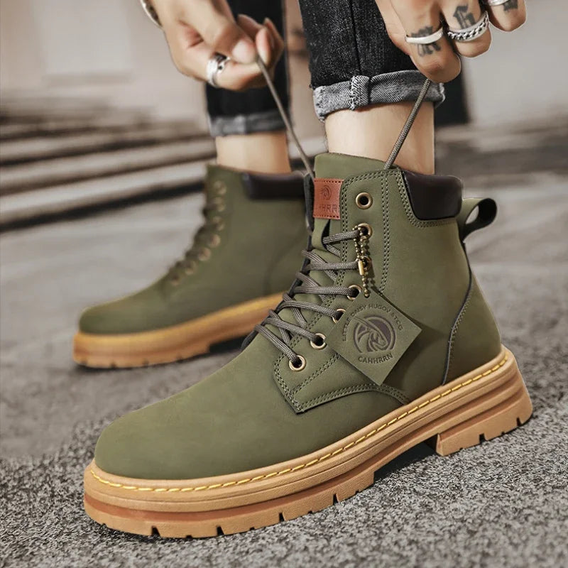 High Top Boots Men's Leather Shoes Fashion Motorcycle Ankle Military Boots for Men