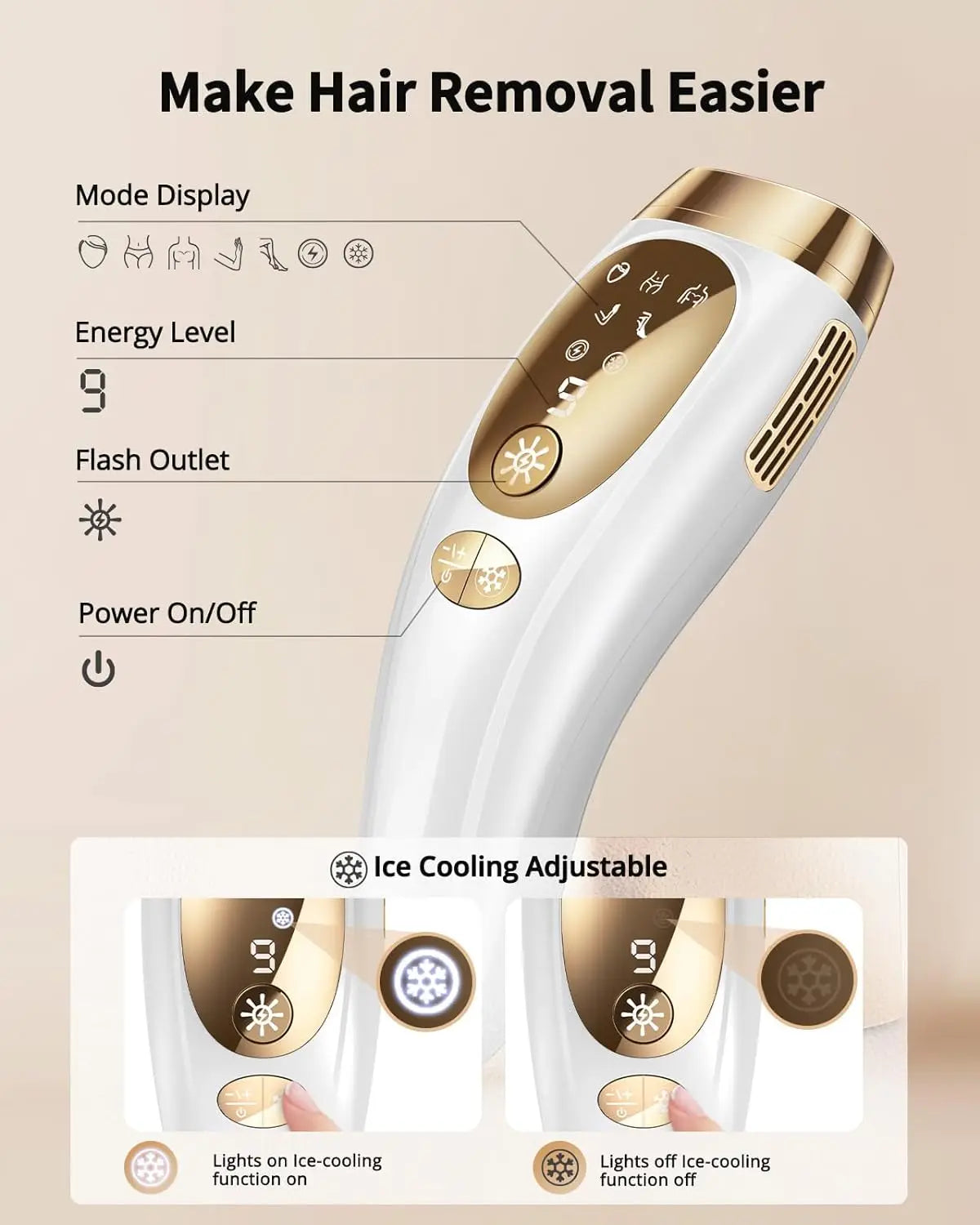 Hair Removal Unlimited Flashes 9 Gears Laser Ice-Cooling Painless Electric Depilator For Men Women