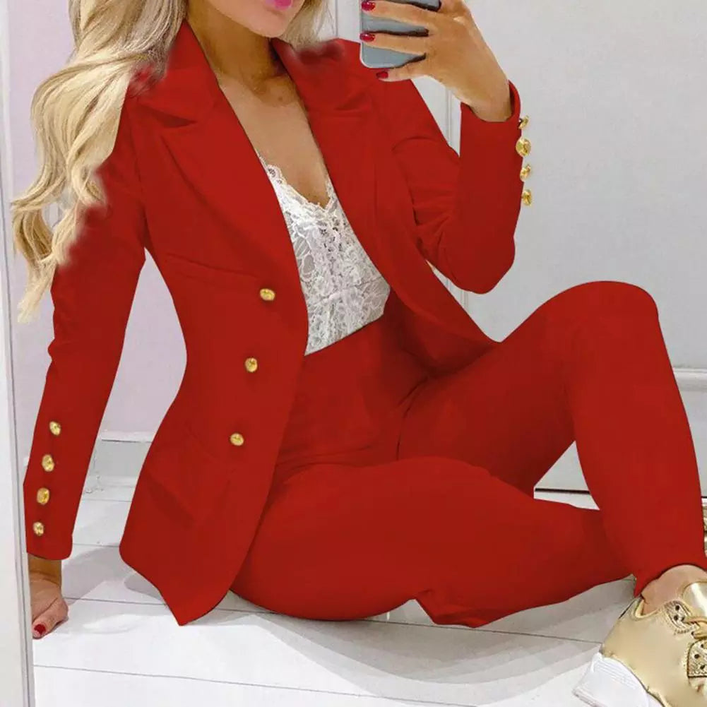 High Waist 2 Pcs/Set Stylish Slim Cardigan Lady Business Two-Piece Set Office