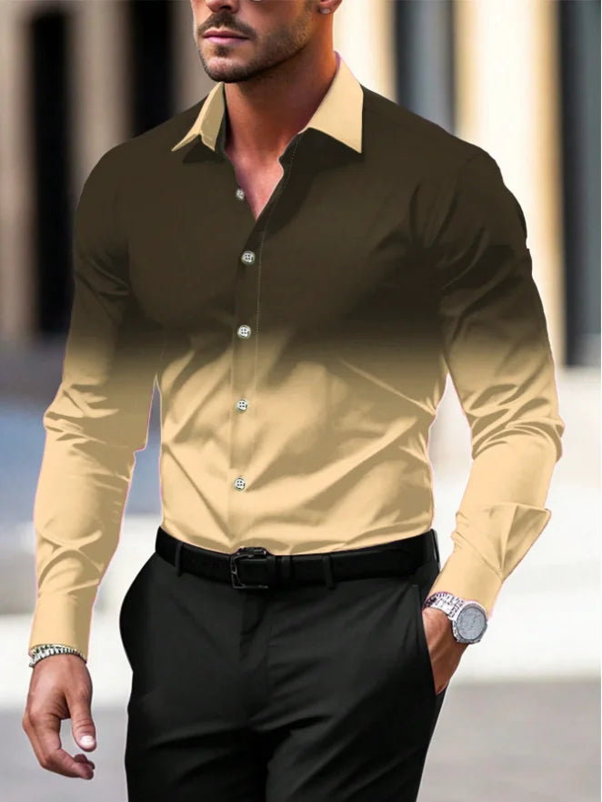 Classic line men's shirt, loose and comfortable long sleeved shirt, high-end business shirt, fashionable men's clothing