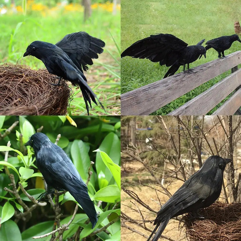 Artificial Crow Simulation Black Crow Animal Model Black Bird Raven Prop Scary Decoration For Halloween