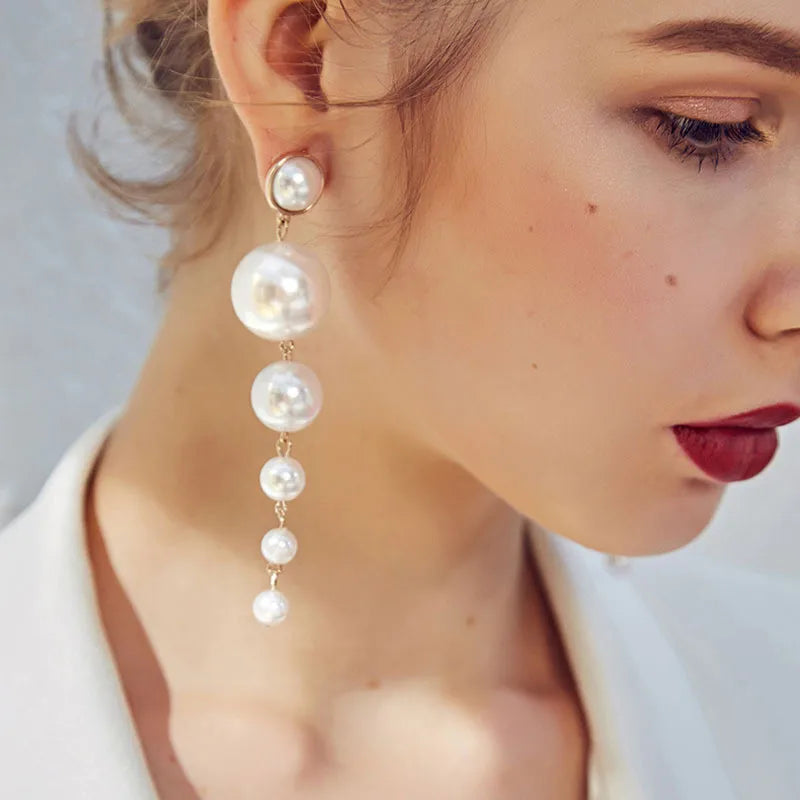 Classic Elegant Imitation Double Pearl Dangle Earrings For Women