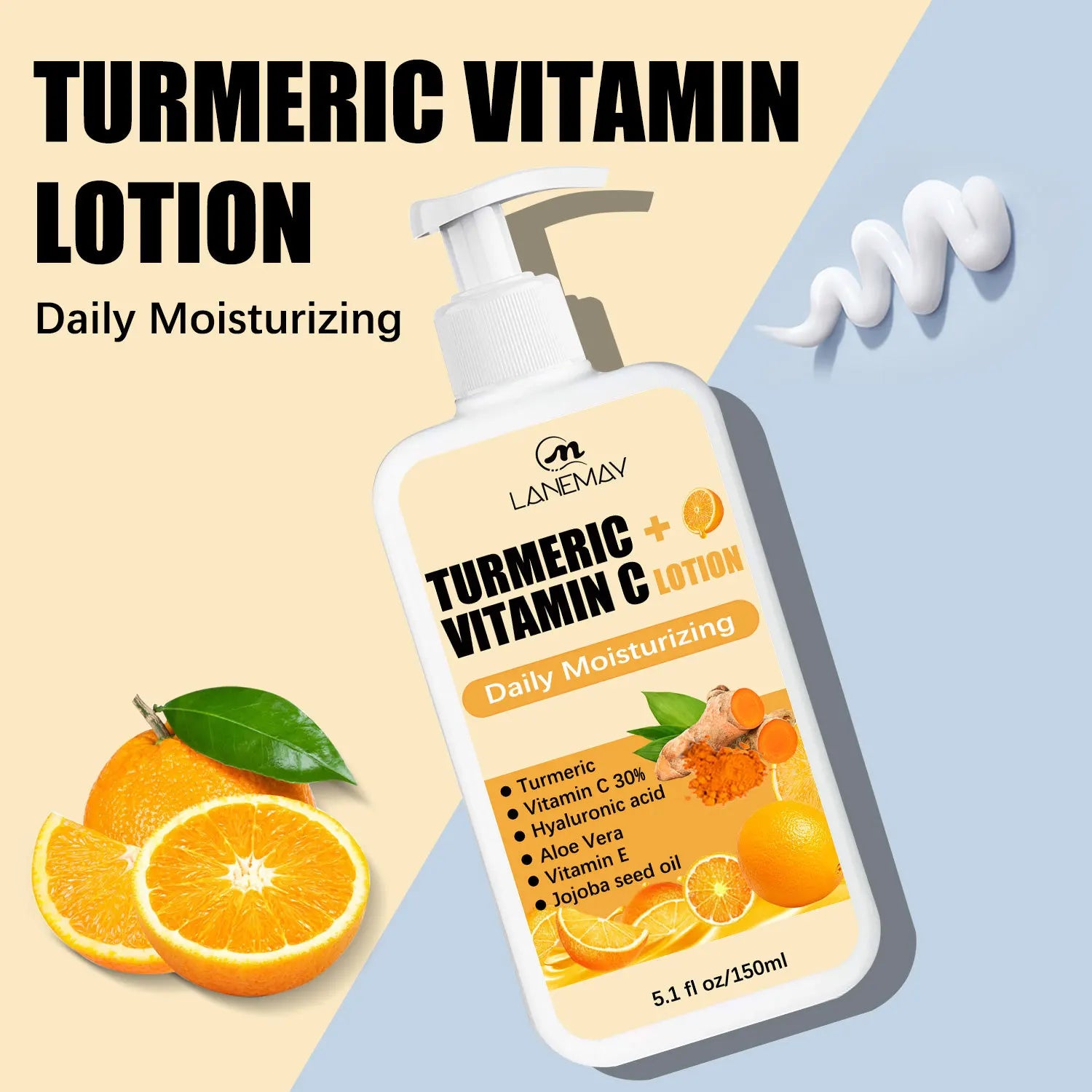 150ml Turmeric Body Lotion Reduce Fine Lines and Wrinkles Moisturizing Daily Exfoliating VC and Aloe Vera Body Cream