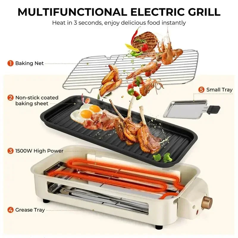 Pukomc Indoor Smokeless Grill, Non-Stick Cooking Removable Plate, Portable Electric BBQ Grill