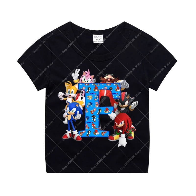 Sonics Boy Short Sleeve T-shirt Summer Casual Cotton Tops Children Anime Cute Tee Kids Cartoon Printed Clothing Fashion Clothes