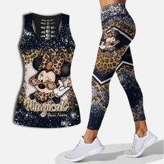 Disney Stitch Women's Hollow Tanktop Leggings Yoga Set Summer Fitness Leggings Tracksuit