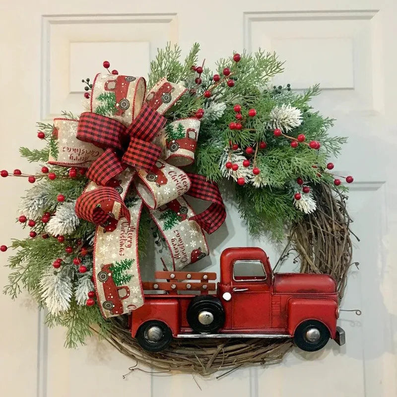 Christmas Wooden Garland Truck Garland Door Window Wall Decoration Christmas Home Decor Navidad 2023 New Year Decoration 30cm