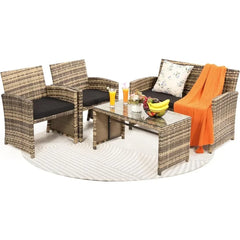 Rattan Patio Furniture Set,Outside Sectional Conversation Cushioned Sofa Set, Wicker Sofa Ideal for Garden, Porch