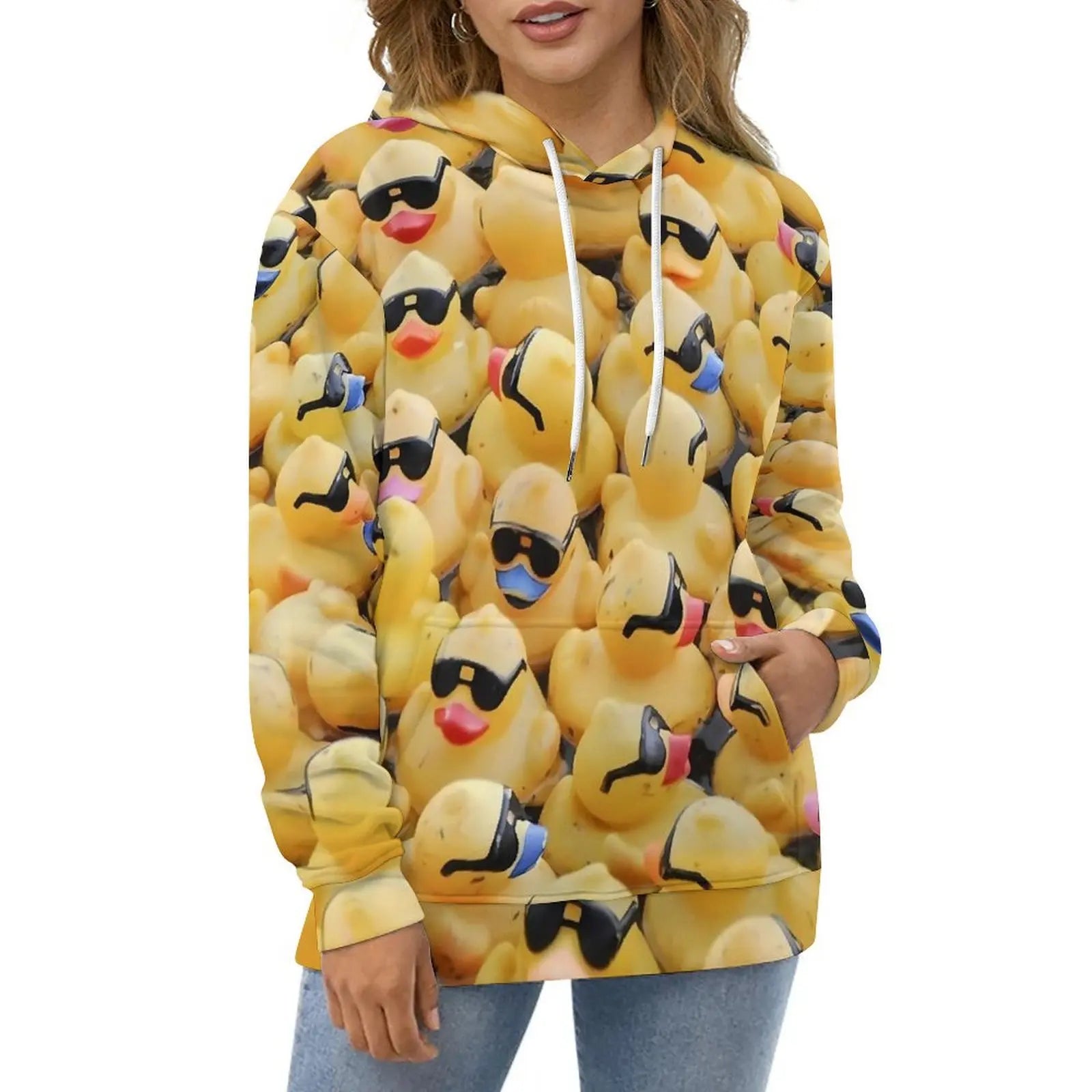 Rubber Ducks Print Hoodies Long-Sleeve Kawaii Animal Aesthetic Casual Hoodie