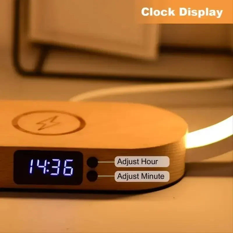 Wireless Charger Multifunction  Pad Stand Clock LED Desk Lamp Night Light USB Port Fast Charging Station Dock For iPhone Samsung