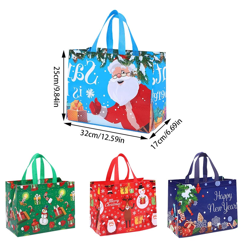 Christmas Tote Bags with Handles Xmas Non-Woven Gifts Bags Santa Snowman Treat Bags Navidad Party Decorations Natal Noel