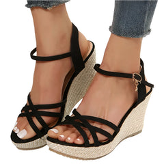 Ankle Strap Wedge Heel Sandals for Women Cross Strappy Thick Platform Sandalias