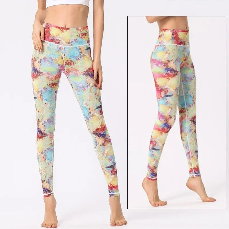 Cloud Hide Yoga Pants Women Flower High Waist Sports Leggings