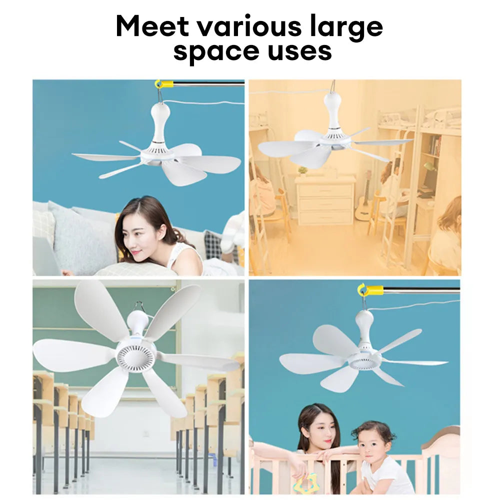 Usb Ceiling Fan 6-blade Silent Electric Fan 4-speed Ceiling Fan Outdoor Hanging Camping Tent Fan