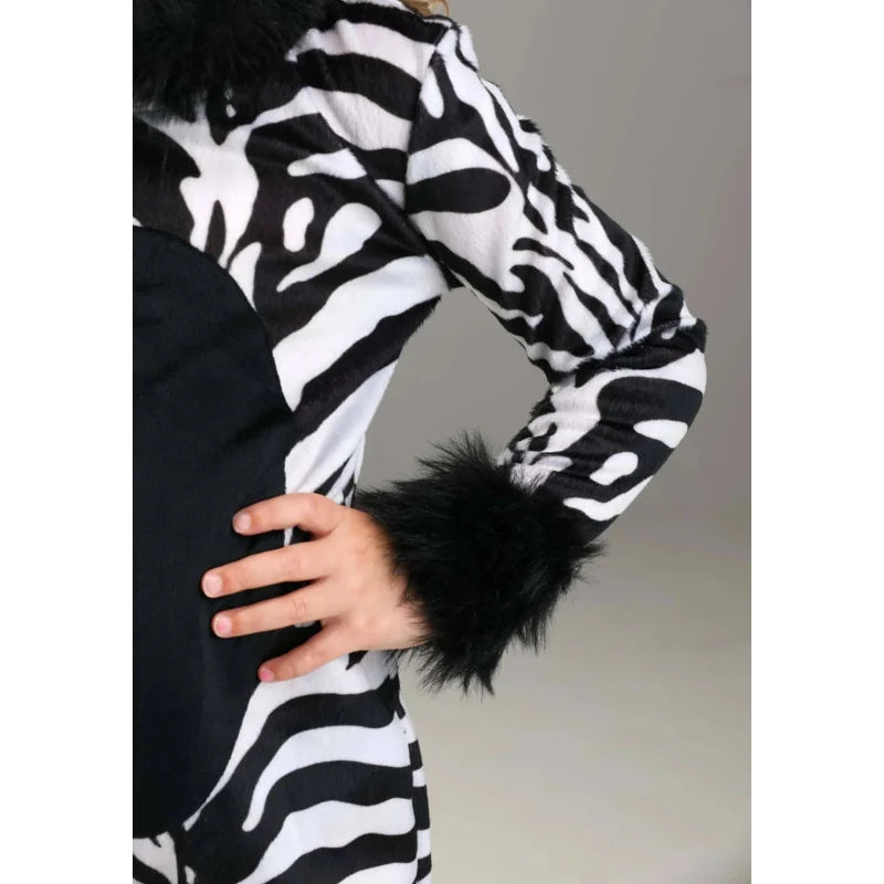 Black Toddler Girls's Zebra Costume Child Sassy Stripes Animal Onesie Halloween Costume Dress