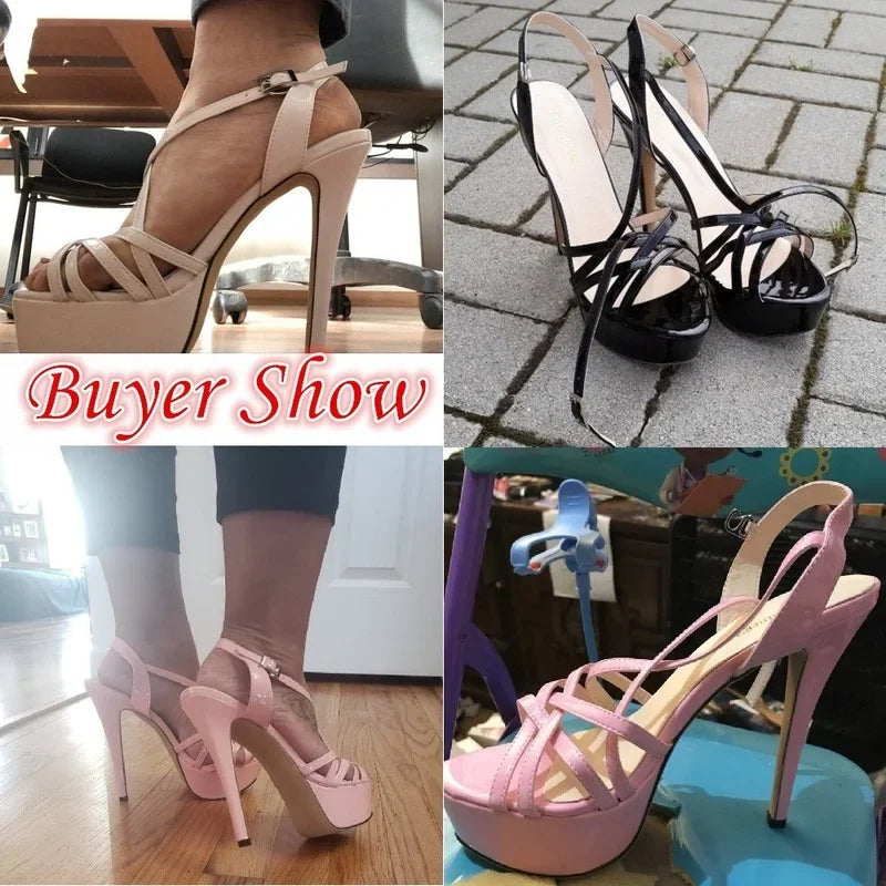 Platform High Heels Sandals Ankle Strap Open Toe